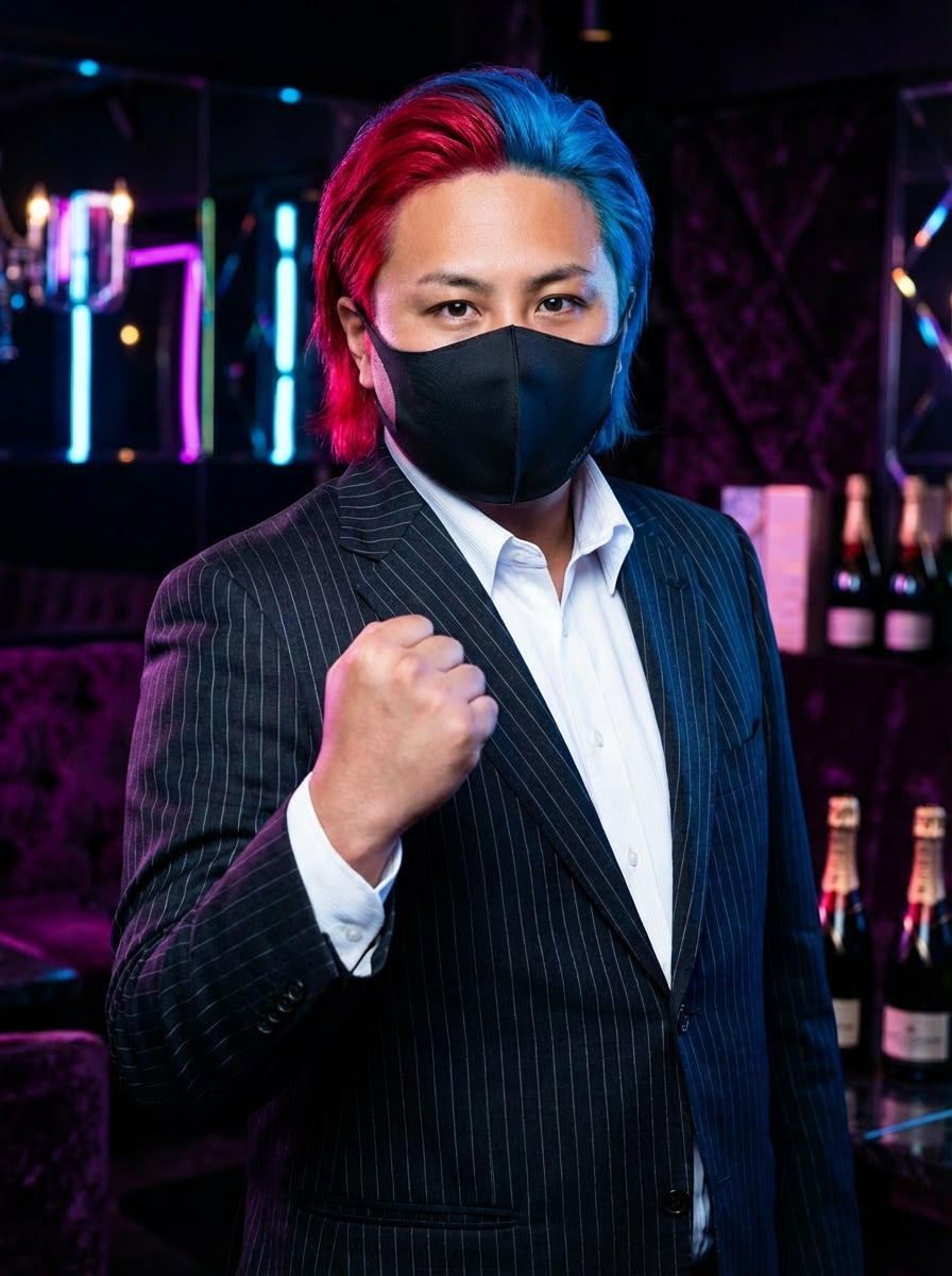 杉田勇人 ツートンヘア（赤×青）スタイル4 マスク